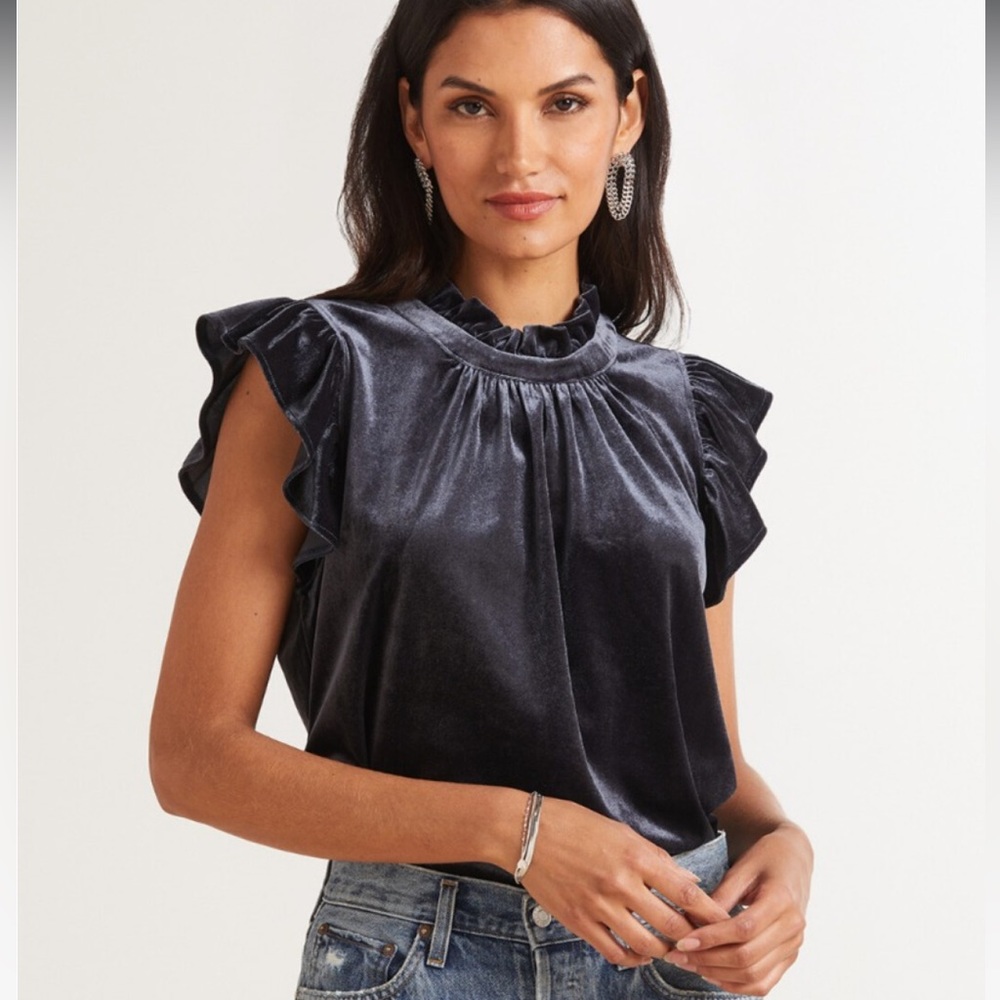 NWT Ellie Ruffle Velour Velvet Top Evereve Anthropologie